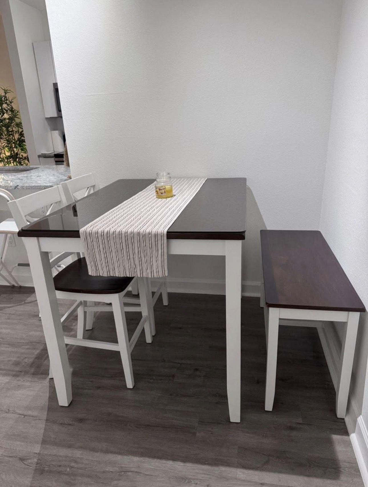 Counter height Dining Set - Table with 2 Stools and bench