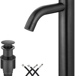 Vessel Sink Faucet - SUS304 Stainless Steel Tall Bathroom Faucet,Single Lever Handle, 1 Hole Bathroom Faucets with Supply Lines and Pop Up Drain, Oil 