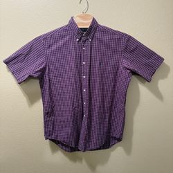 Men’s Large Vintage Ralph Lauren Purple Green Pony Plaid Button Up Shirt