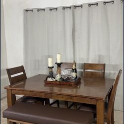Transitional Dining Table With 4 Chairs & Bench