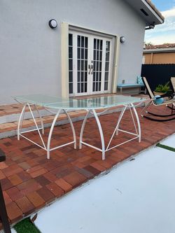 Glass Top desk White Metal Base