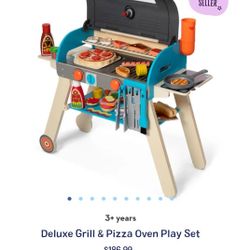 Melissa & Doug Deluxe Wooden Barbecue Grill, Smoker & Pizza Oven