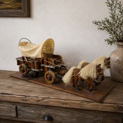Large 26” Vintage Handmade Conestoga Covered Wagon Lamp Western Horse Decor