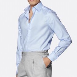 Light Blue Royal Oxford Slim Fit Shirt Pure Cotton Traveller Large