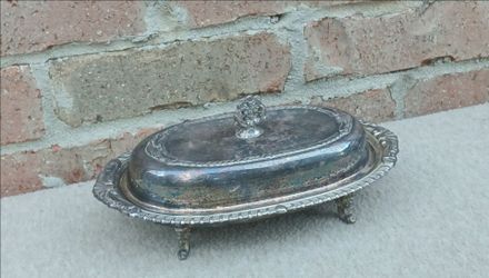 Vintage Silverplate Covered Butter Dish/Glass Tray
