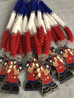 🇵🇷 I ❤️ Puerto Rico Little Puerto Rican Boy Tri Color Red White & Blue Design Beaded Necklace - Brand New