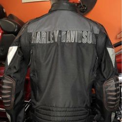 Harley Davidson Riding Jacket Medium Men Embroidered Design, Reflective, Leather Parts, LIKE NEW