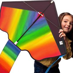 42" Large Rainbow Kite for Kids and Adults - Easy to Assemble & Fly Large Kites for Kids Ages 4-8, 8-12, 3-5 - Beach Kids Kite for Beginners