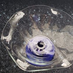 Beautiful glass clear bowl with cobalt blue base.