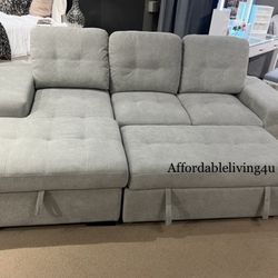 Light Grey Pullout Sectional W/ Storage Chaise 