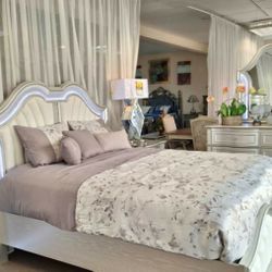 Evangeline Queen LED Panel Bed Silver Oak $10 down