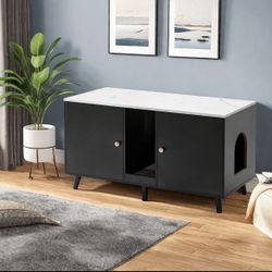 Litter Box Enclosure for 2 Cats, Double Hidden Cat Litter Cabinet Furniture with Scratching Pad, 42.5" End Table TV Stand Cat Washroom, Indoor Cat Hou