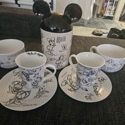 Disney Set Cookie Jar 3 large plates 2 small plates 3 cups of coffee tea cup and 3 29 oz retro Disney 90 years of magic anniversary.