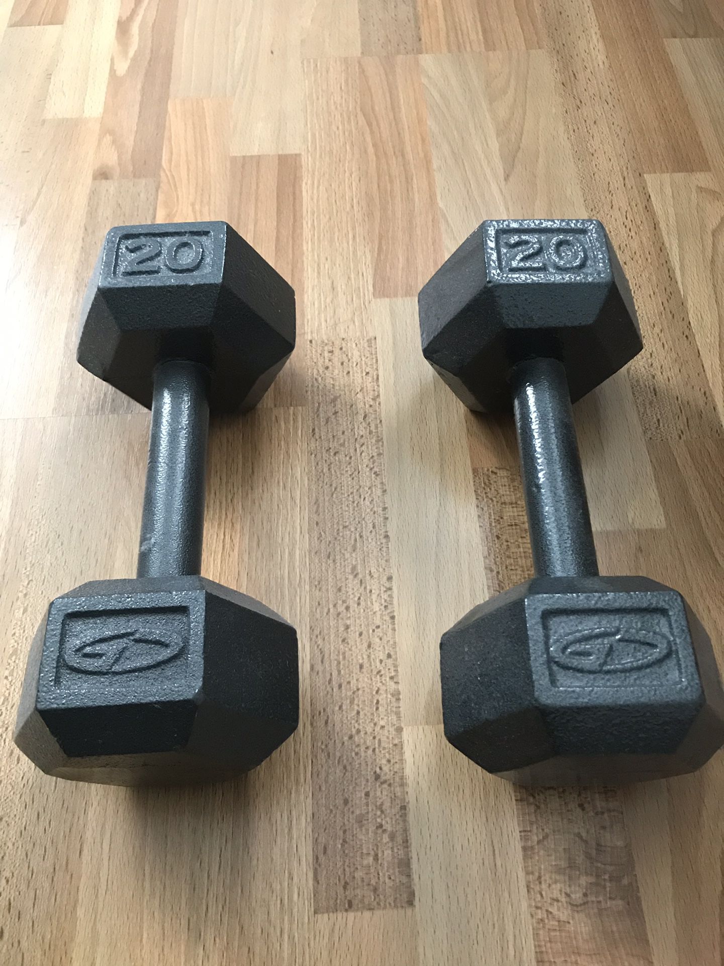 Dumbbells - two 20 pound weights - Cast Iron