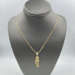 14KT YELLOW GOLD 23” FIGARO LINK CHAIN 3.5MM 14.1GR W/ 14KT YELLOW GOLD SAN JUDAS CHARM W/ CZS 6.0GR