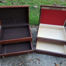 2 Antique Wood Silverware Case Box Kitchen Decor Jewelry Makeup Beauty Storage Drawer