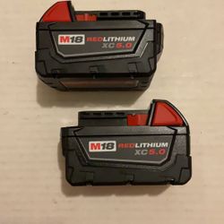 Brand New Milwaukee M18 Red Lithium XC 5.0 AH Batteries.         130 Firm on Price.          130 Firme en Precio.