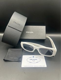 Prada White Rectangle Sunglasses with Case