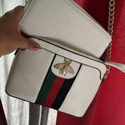 Beautiful white bee purse