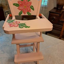 Very Cute & Beautiful Pink Wooden Doll High Chair (Great for an Easter Gift / Store Display)