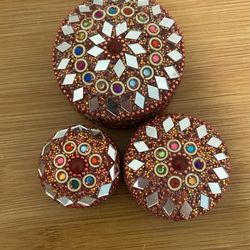 Set Of 3 Beaded Beautiful Jewelry Container Set 