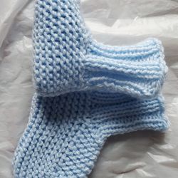 Baby Socks Hand Knitting  Foot Warmers Size  0  -9month Color-baby Blue