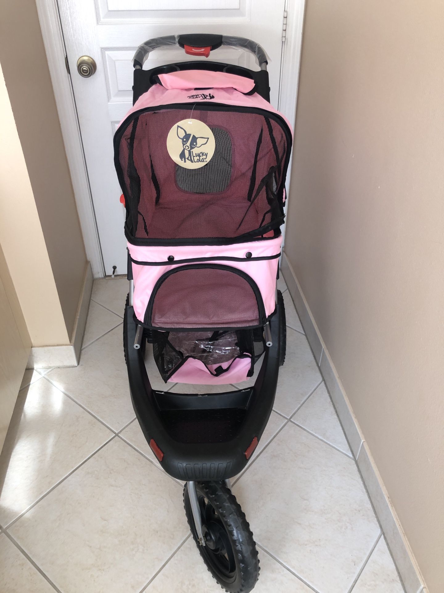 Foldable Pink Heavy Duty 3 Wheel Pet Dog Stroller Lucky Lola