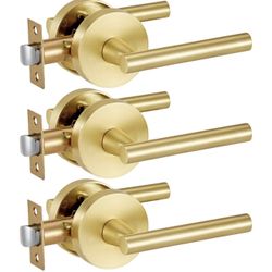 Lethato 3 Packs Gold Passage Door Handles, Closet Door Handles Gold,Brushed Gold Dummy Closet Handle, Door Handle Passage for Closet/Hallway