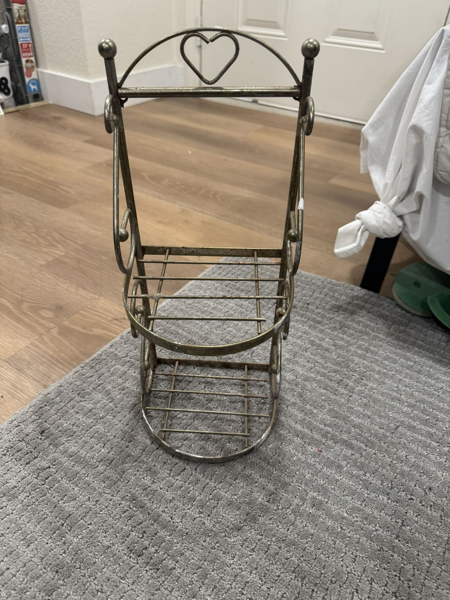 vintage brass two-tiered heart wall shelf