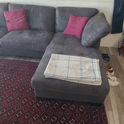 Grey Sectional Couch (Suede Type Material) 