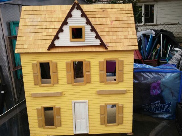 VTG HANDMADE 2 story wooden dollhouse with dollhouse furniture kit