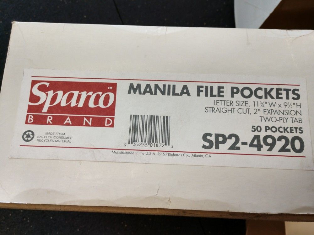 100 Manila File Pockets - 11 3/4" w x 9 1/2" high