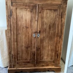 Antique Russian Armoire with Hand Carved Decorative Top, Spacious and Beautiful