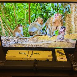 39” INSIGNIA LED TV + BRAND NEW ONN STREAMING DEVICE + ONN SOUNDBAR + BRAND NEW ONN STAND LEGS 
