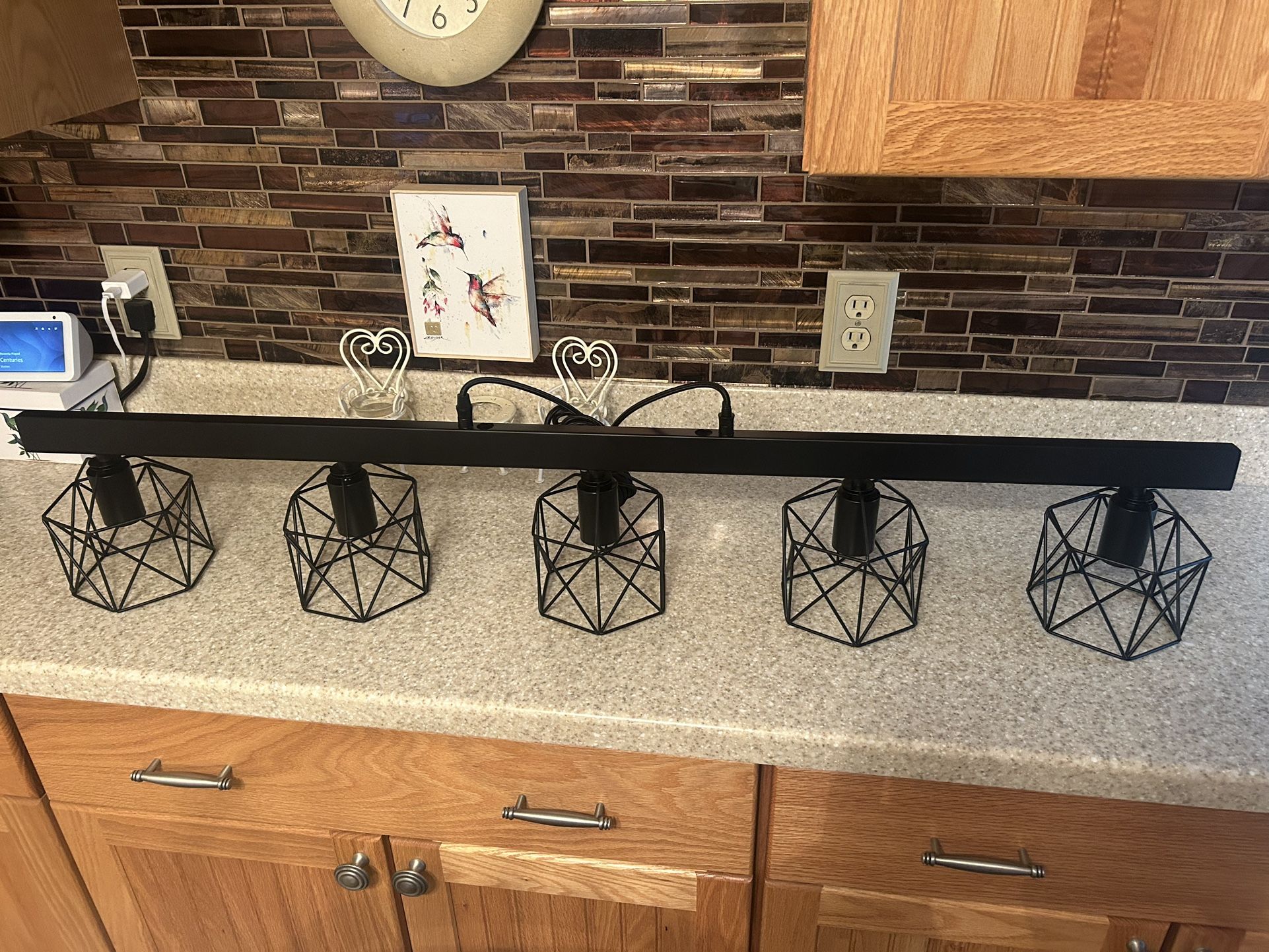 Unitary Brand Antique Black Metal Long Kitchen Island Lighting