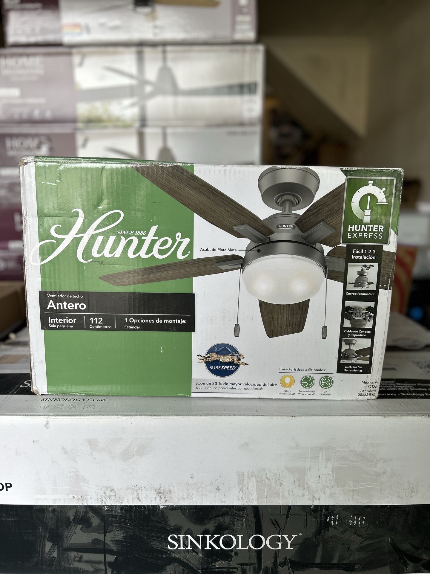 Hunter Antero 44 in. Hunter Express Indoor Matte Silver Ceiling Fan with Light Kit Included
