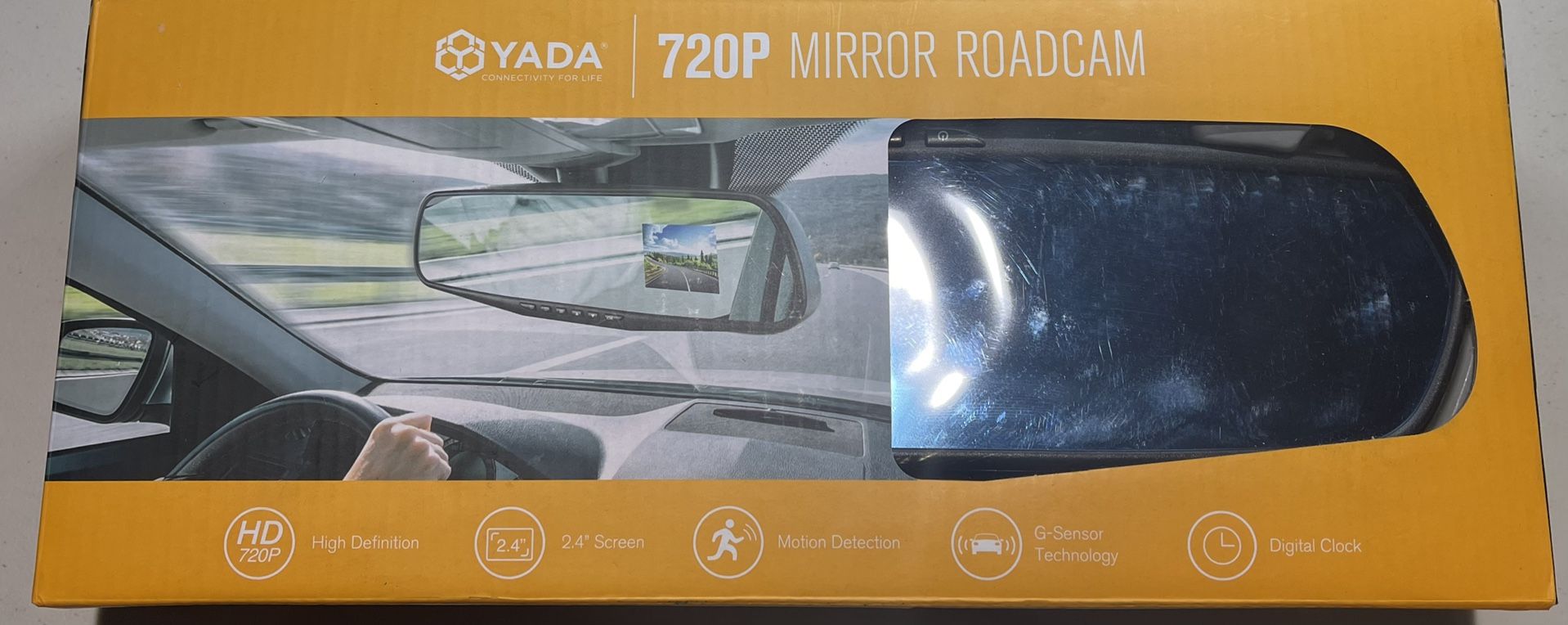 Yada Roadcam 720p Mirror Camera, 120 Degree Wide Angle Lens, G-Sensor Technology With Park And Record, 2.4 LCD Screen