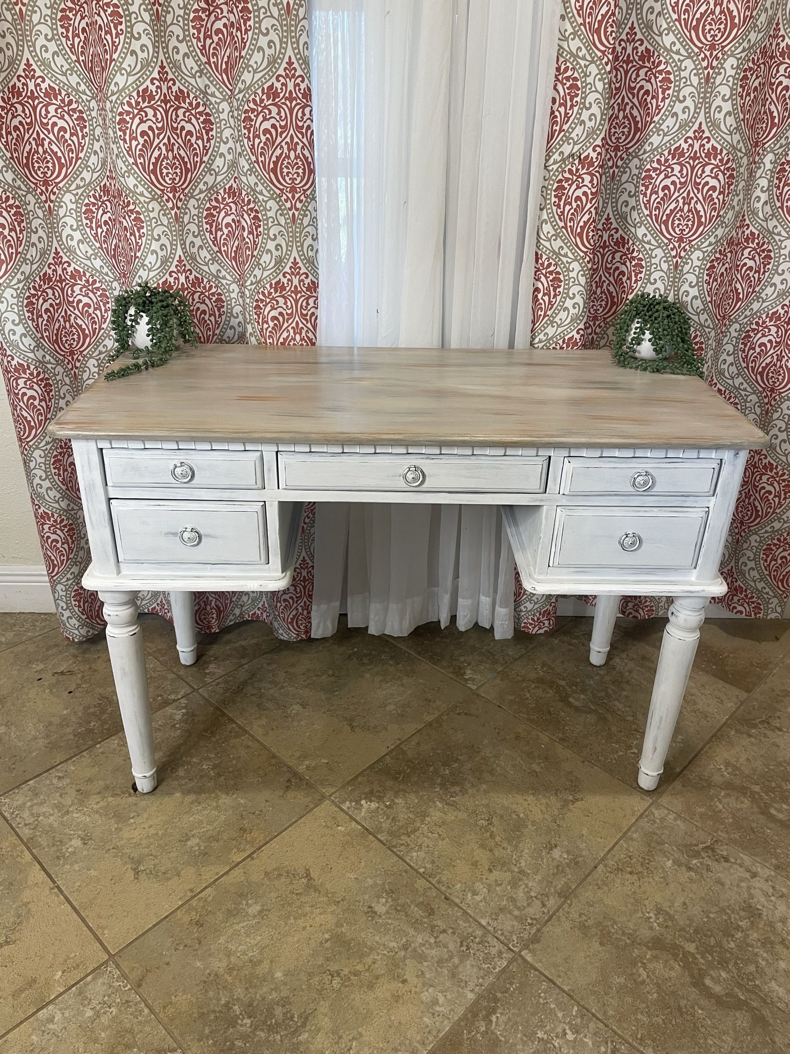 Boho White Desk w/ Faux Top Finish