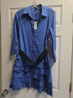 BC BG Blue Tiered Ruffle Shirt Dress with Belt