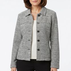 Chico's Design Vintage Silk Cotton Striped Jacket Size 1 M Black White Artsy