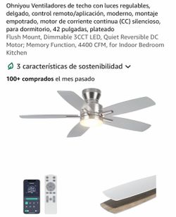 Ohniyou 42-Inch Flush Mount Ceiling Fan with Light