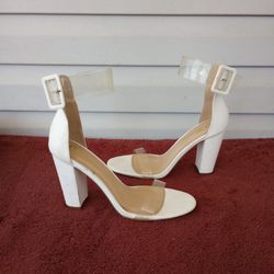 Olivia F White Heels Clear Strap Womens Size 8.5