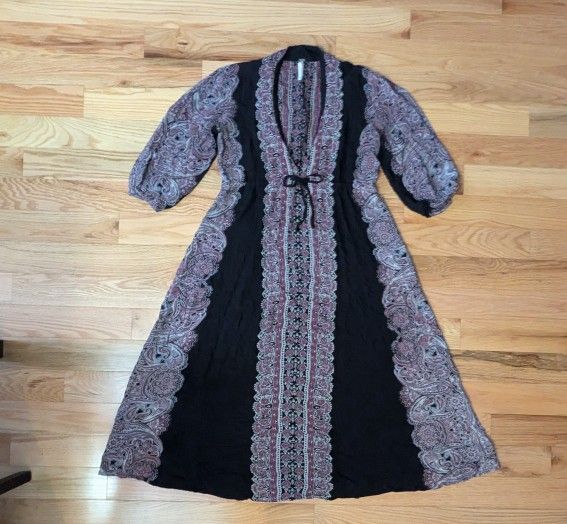 Free People Empire Waist Paisley Printed Boho Midi Dress Azalea Whimsigoth