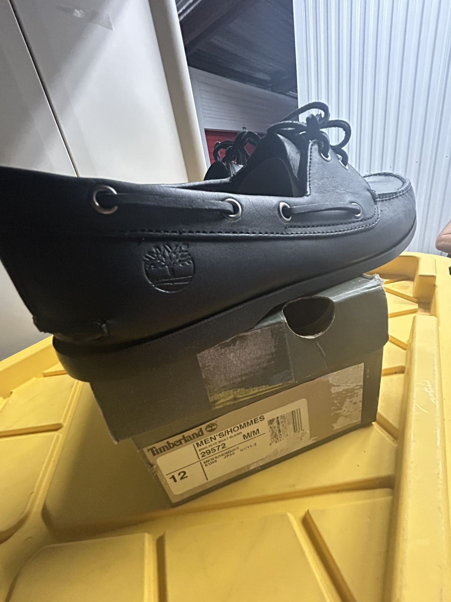 Timberland Brig 2EYE Black Leather Boat Shoes men’s size 12