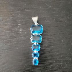 Sterling Silver 925 Swiss Blue Topaz Pendant 