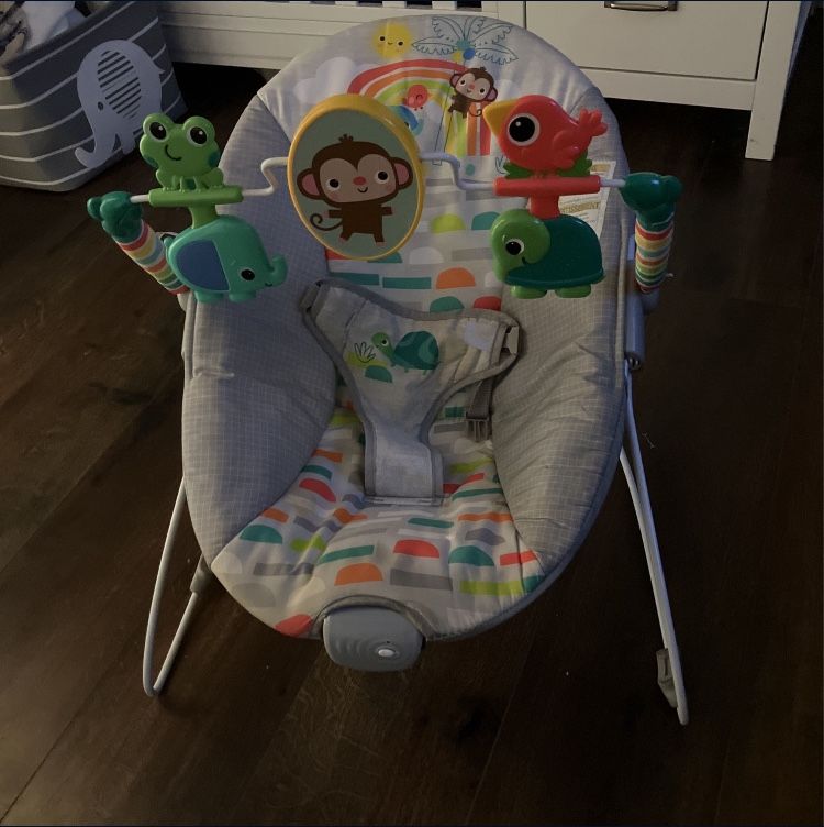 Bright Starts Playful Paradise Vibrating Baby Bouncer with Toys