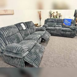 2 Pieces Gray Color Manual Motion Sofa Set