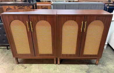 XK00514 new assembled Set of 2 Rattan Sideboard Buffet Cabinet with Storage, 59 Inch Accent Cabinet for Dining Room, Living Room, Kitchen, Rattan and 