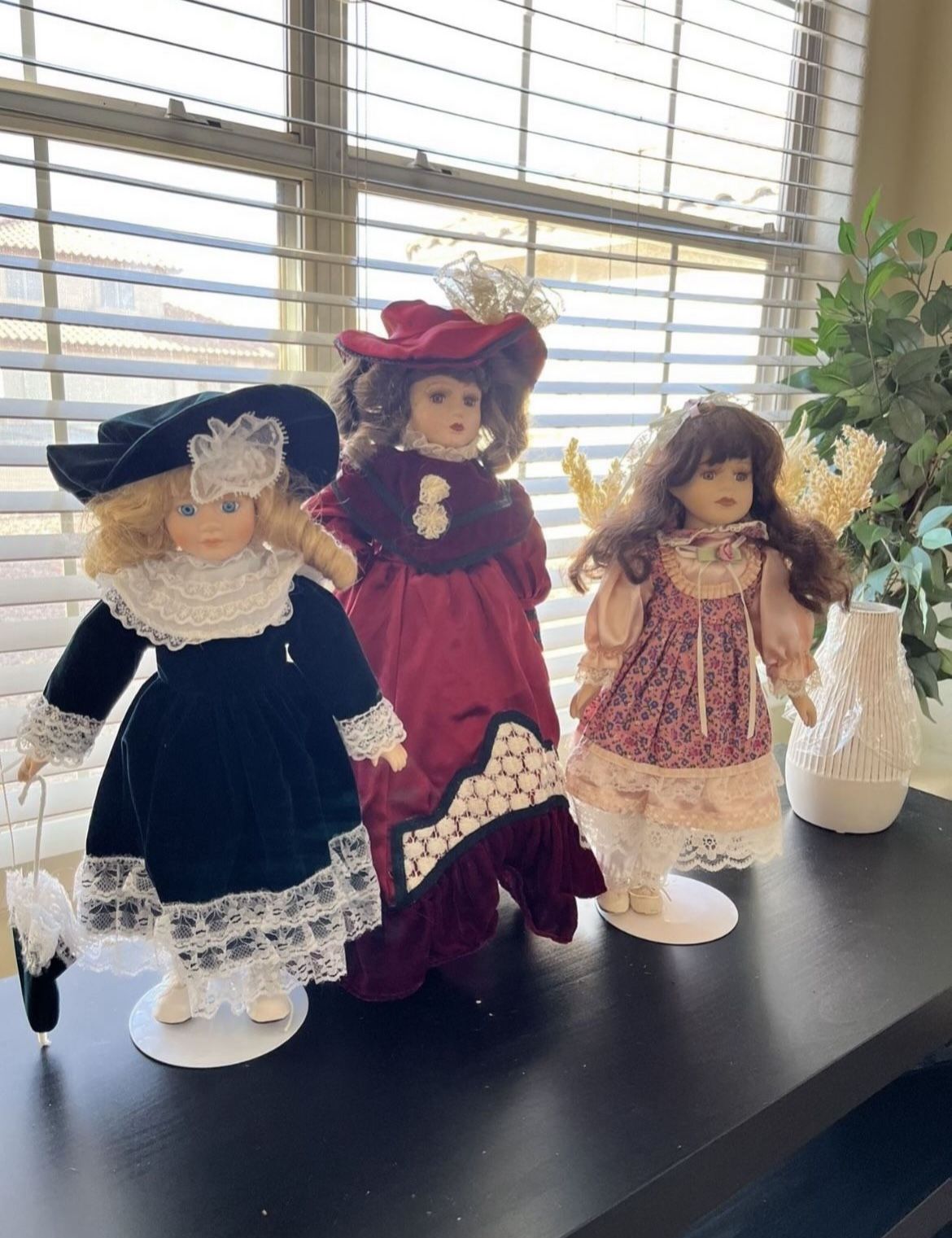 Porcelain Dolls With Stands. $10 Each.