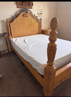Queen bed(mattress/ fame) with matching nightstand (1)